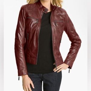 Bernardo Genuine Italian Leather Moto Jacket burgundy oxblood Nordstrom women XS